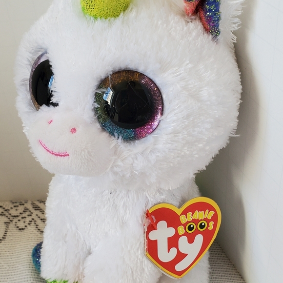 TY Beanie Boos Pixy White Rainbow Unicorn Glitter Eyes 6" Plush Stuffed Animal - Picture 3 of 8